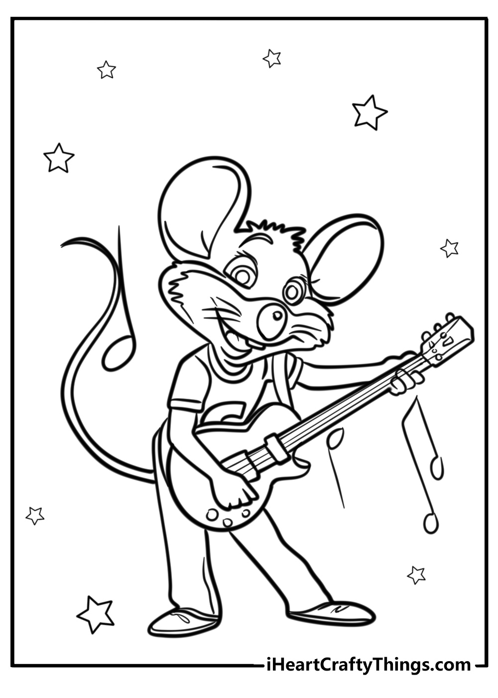 Chuck e cheese playing guitar detailed coloring sheet