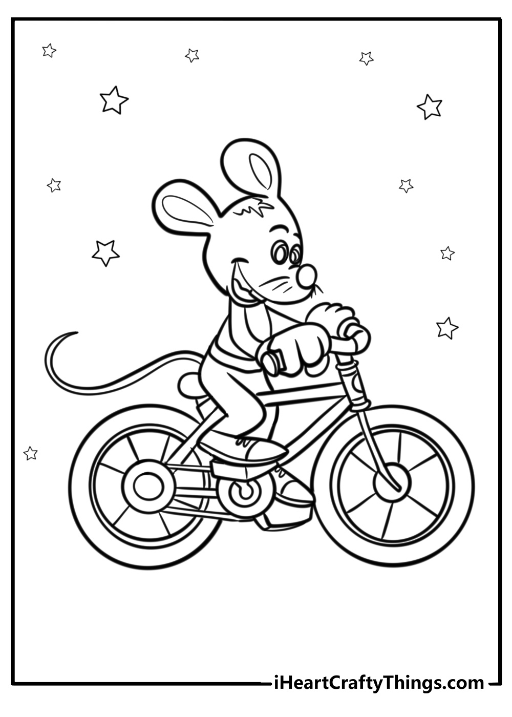 Chuck e cheese riding a bike printable coloring page