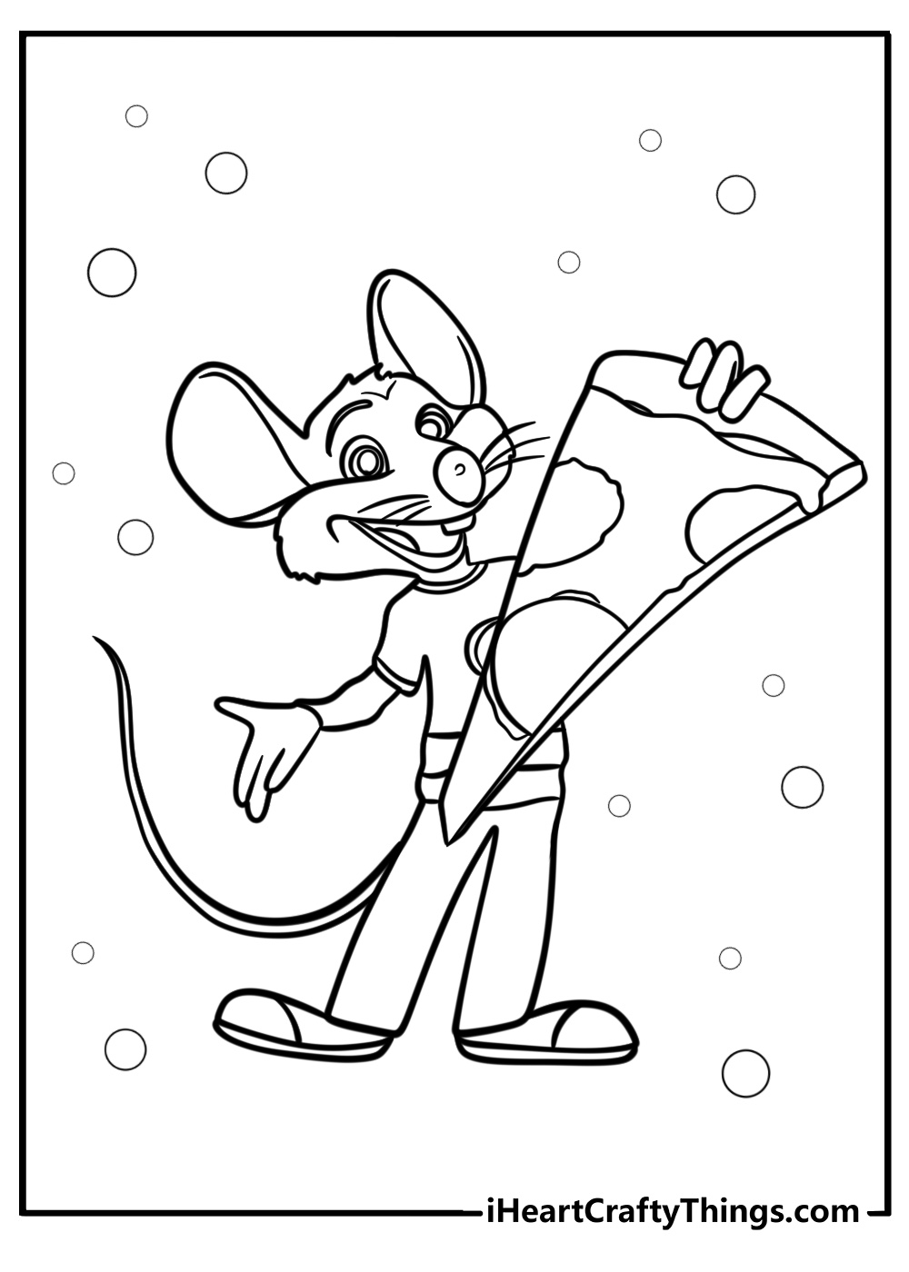 Chuck e cheese with a pizza free coloring page pdf