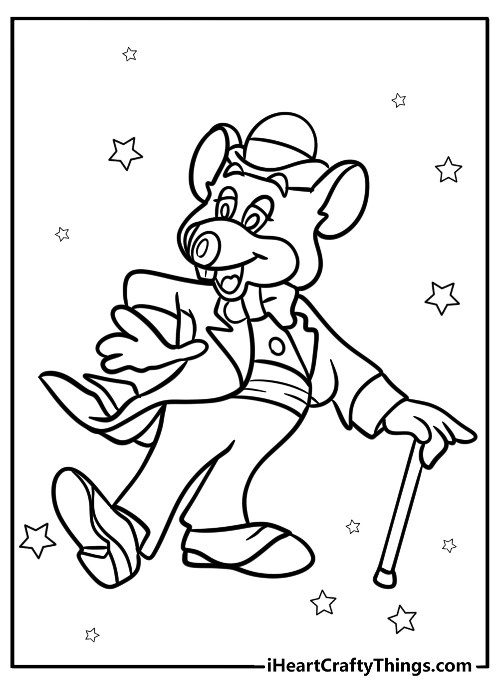 Chuck e cheese with his signature hat detailed coloring sheet