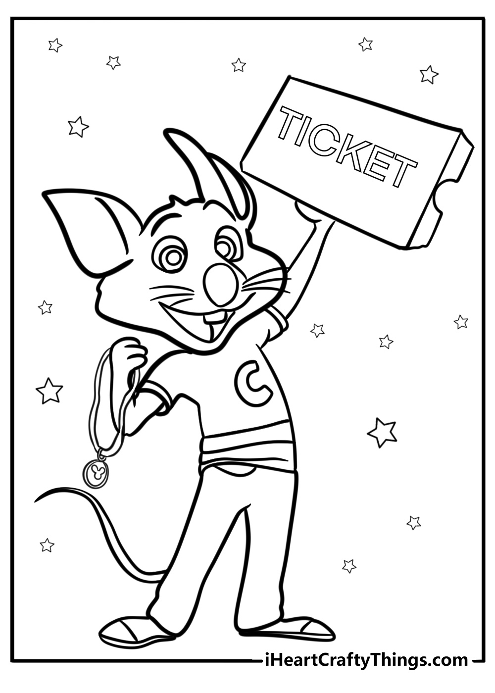 Chuck e cheese with tickets and prizes fun coloring sheet