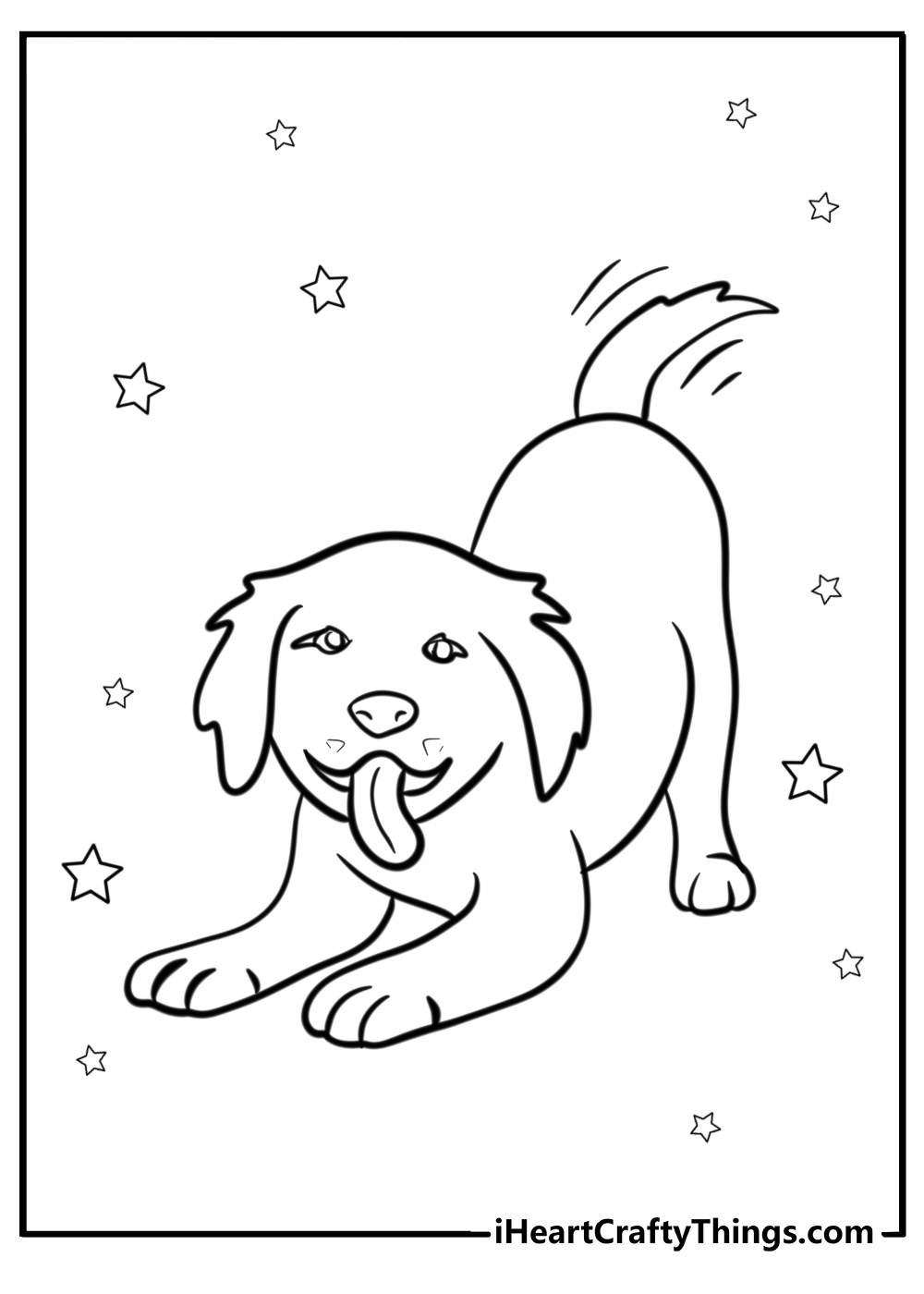 Cute golden retriever wagging tail coloring page