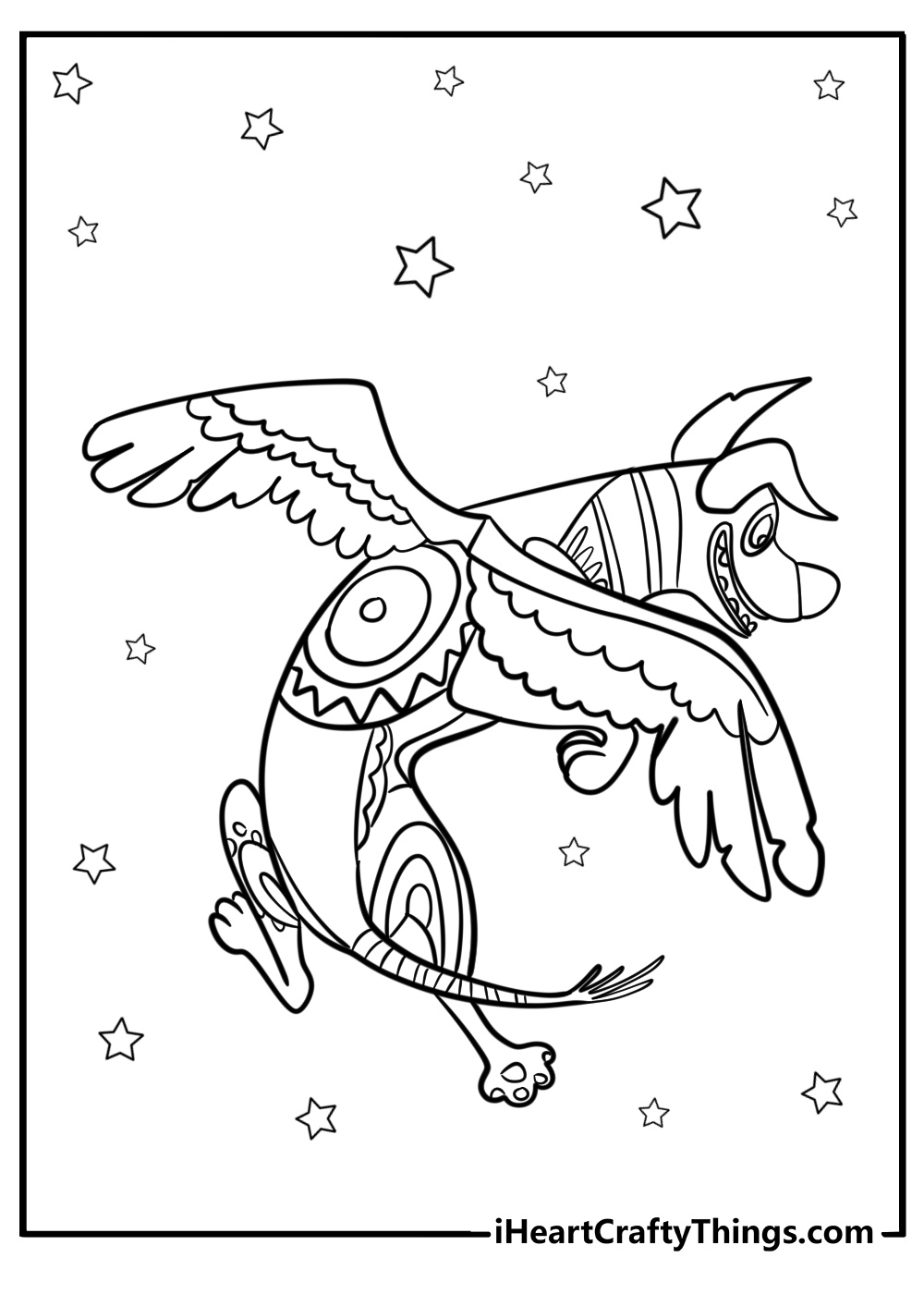 Dante as an alebrije flying through the sky free coloring page