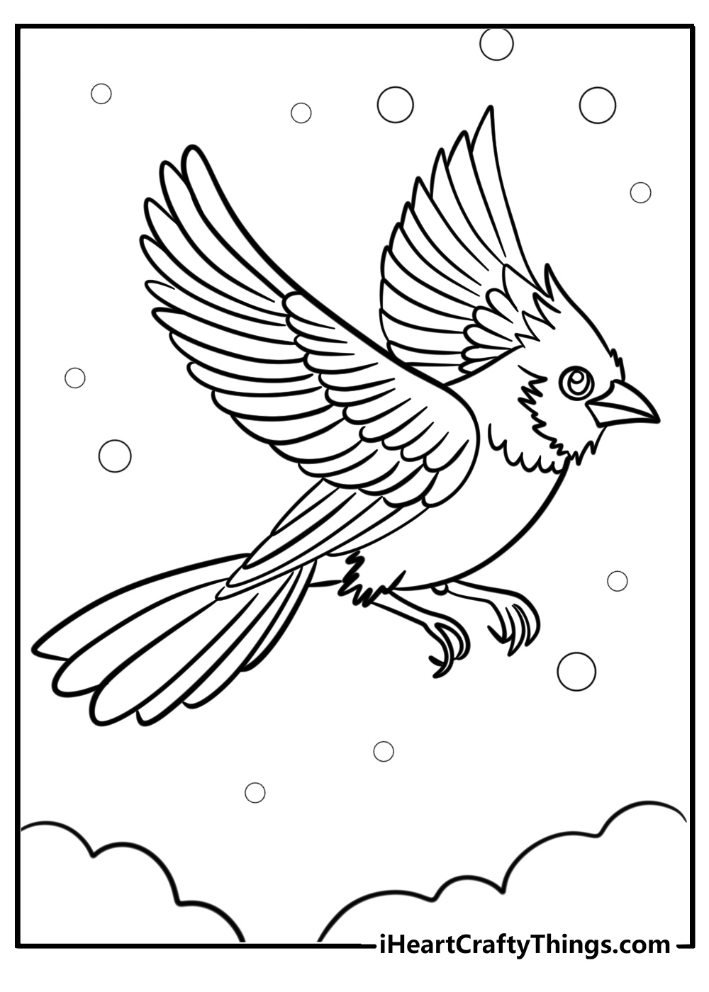 Detailed cardinal with spread wings coloring sheet