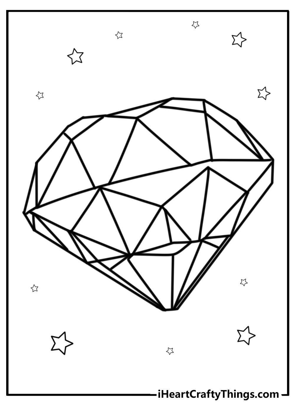 Detailed diamond with intricate facets coloring sheet