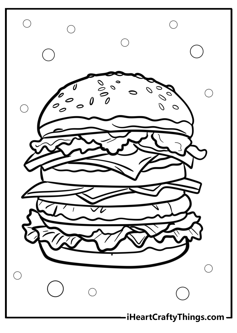 Detailed hamburger with all the toppings coloring sheet