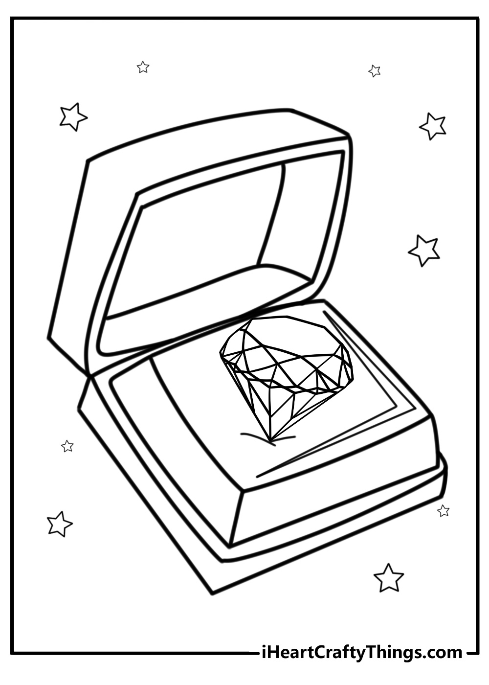 Diamond in a jewelry box printable coloring page