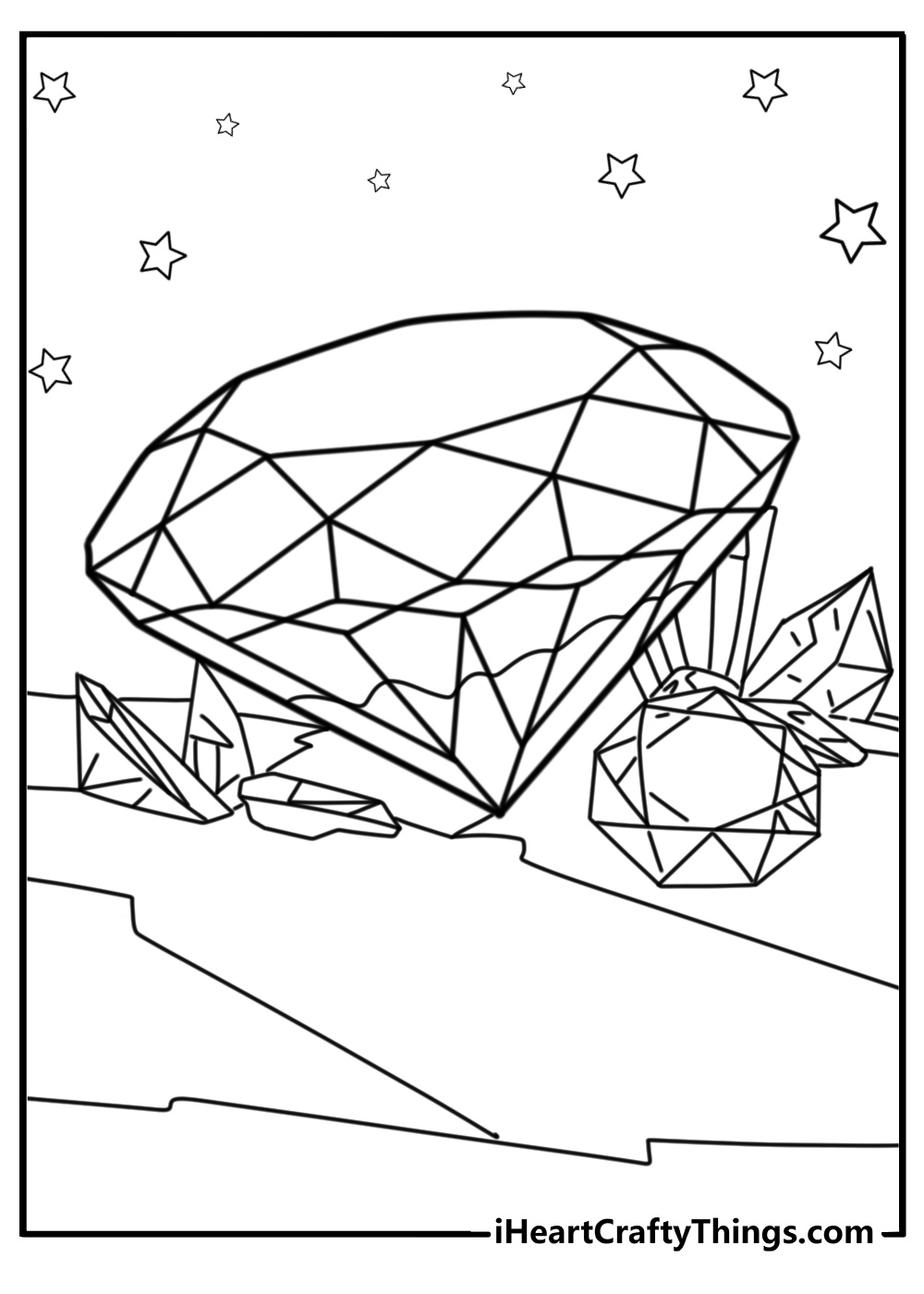 Diamond surrounded by smaller gems detailed coloring sheet