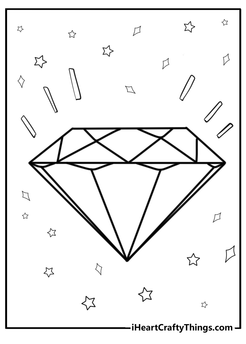 Diamond with sparkling rays fun printable coloring sheet