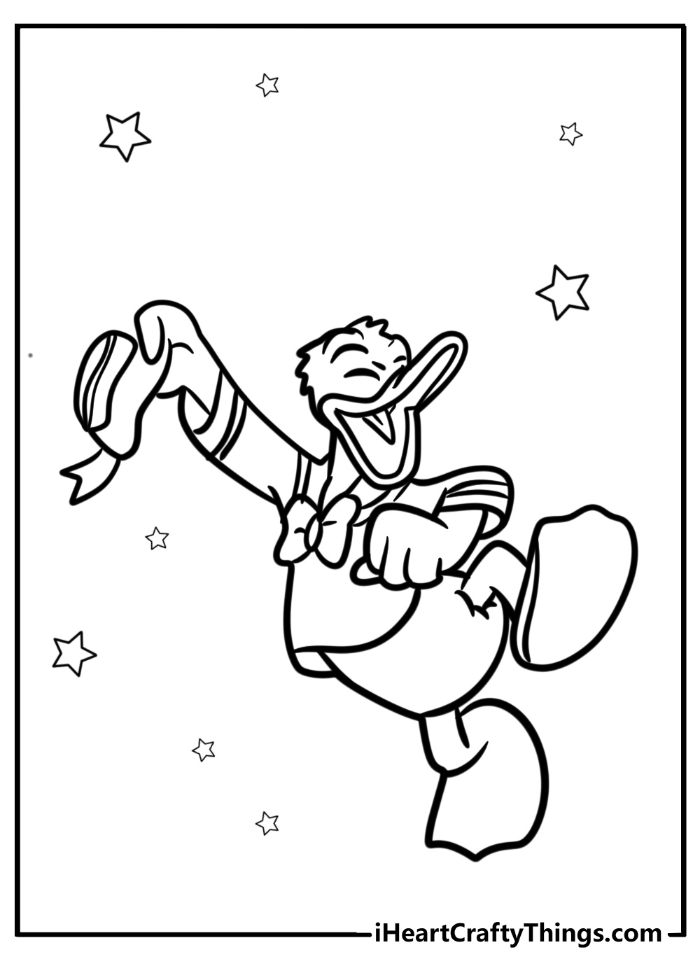 Donald duck dancing happily detailed coloring sheet