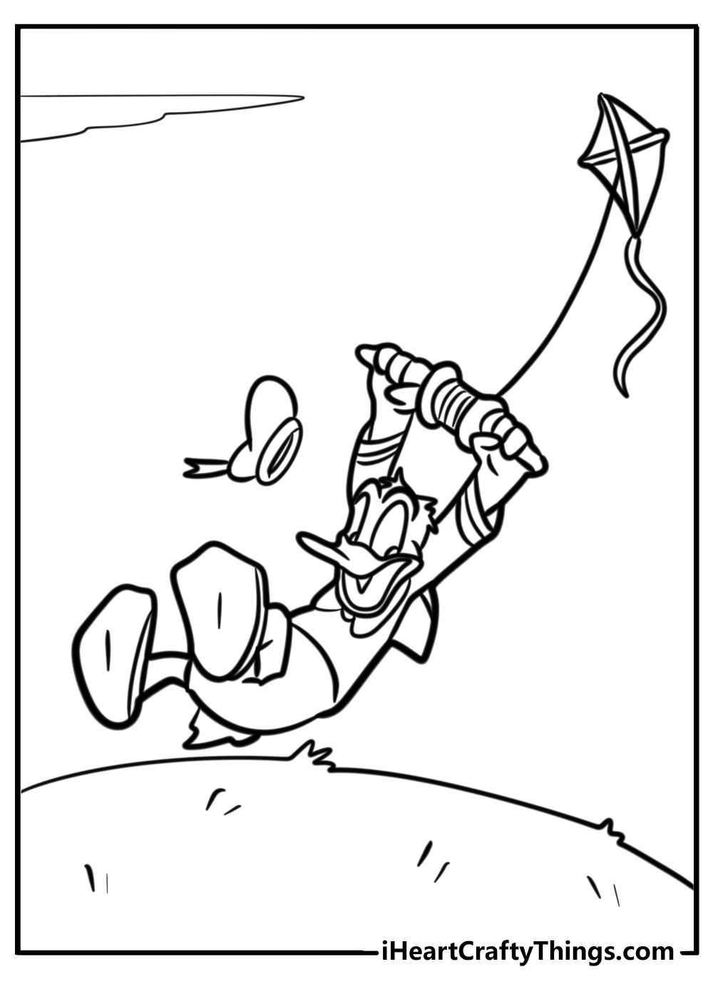 Donald duck flying a kite fun coloring sheet