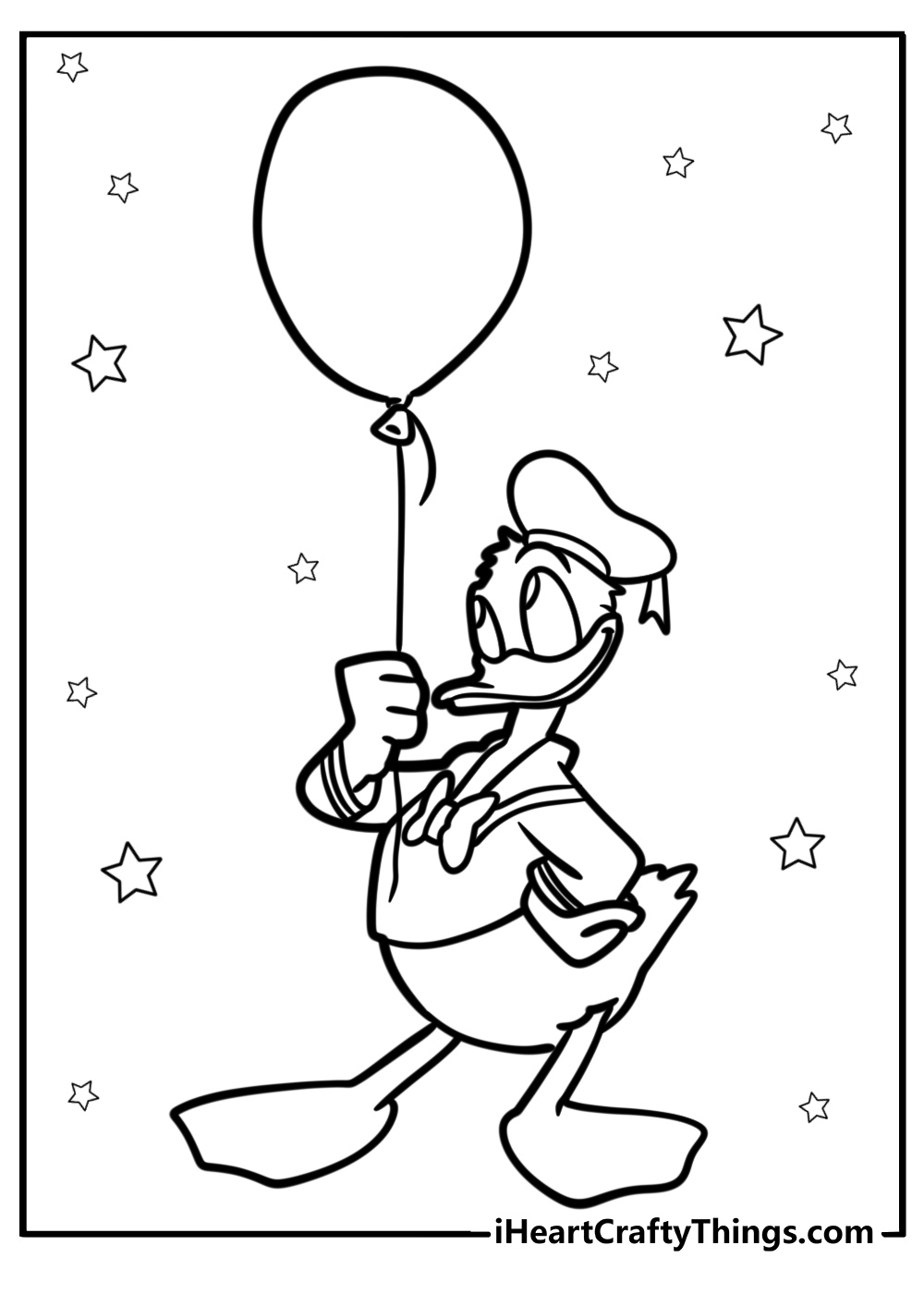 Donald duck holding a balloon free printable coloring page