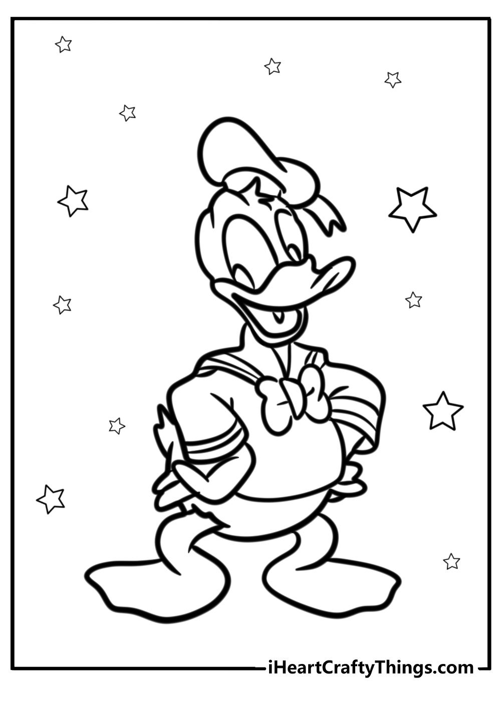 Donald duck in a sailor hat detailed coloring sheet