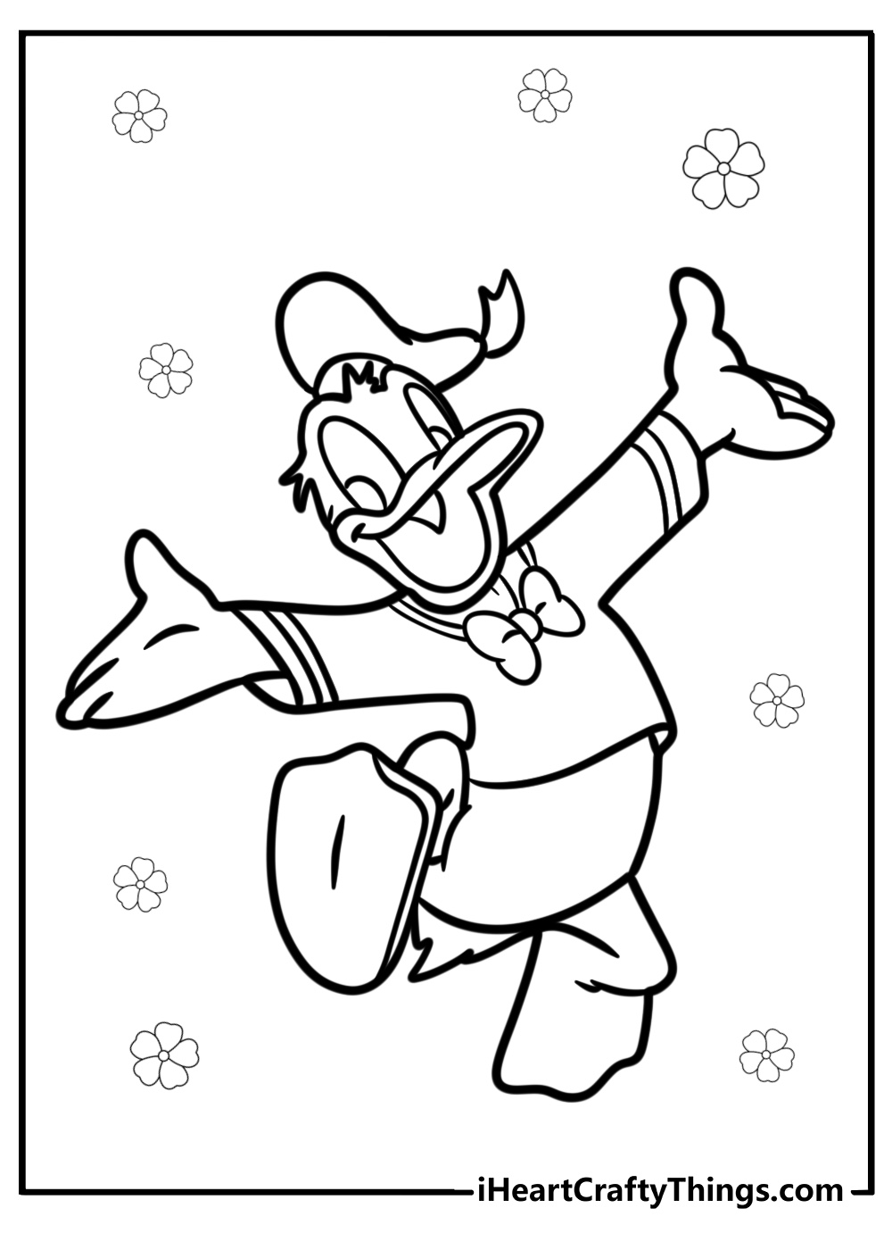 Donald duck in his sailor outfit detailed coloring sheet