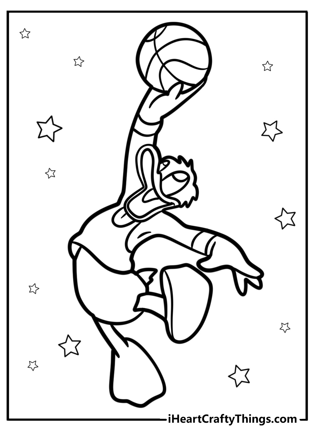 Donald duck playing basketball fun coloring sheet