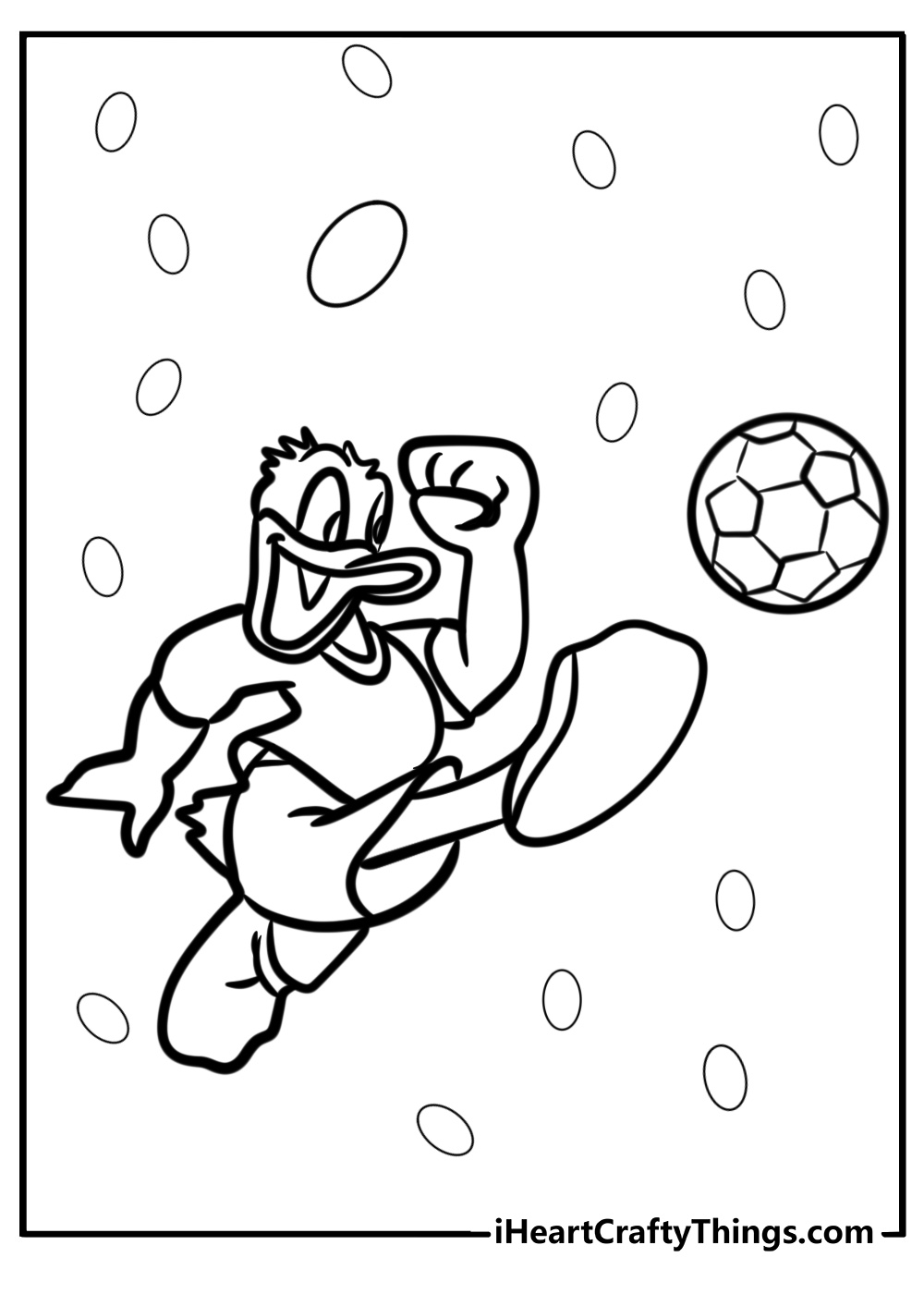 Donald duck playing soccer printable coloring page