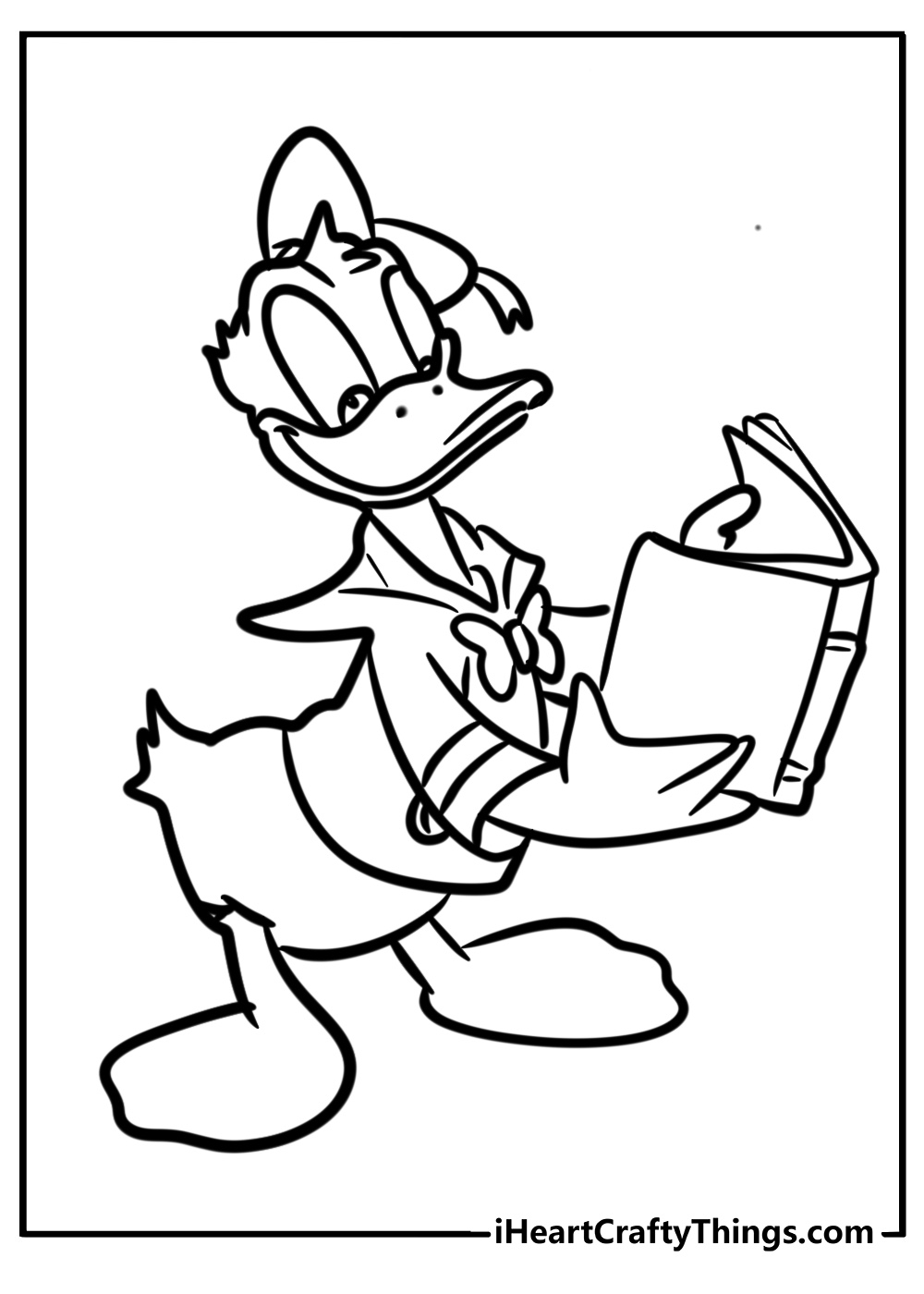 Donald duck reading a book free coloring page pdf