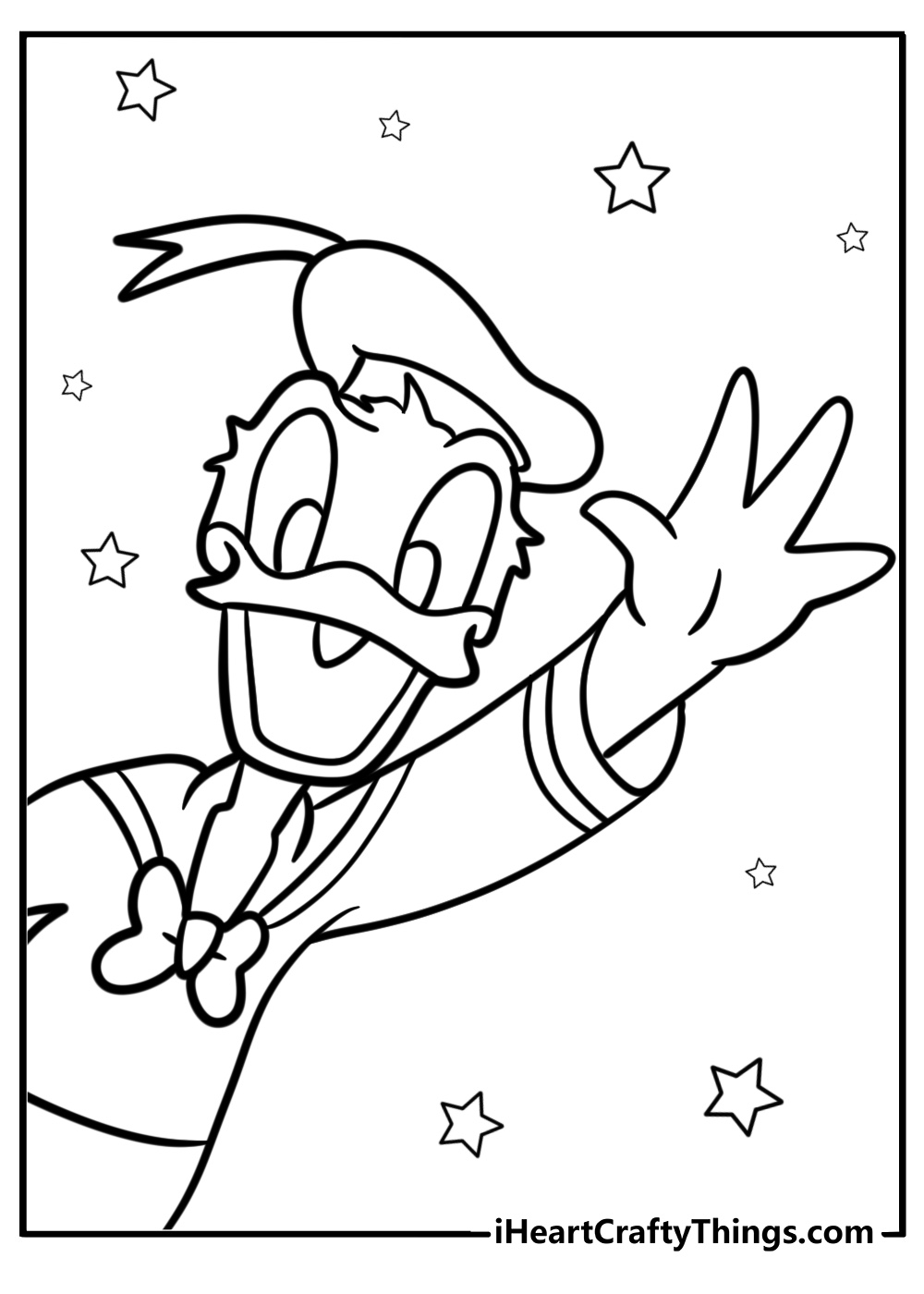 Donald duck smiling and waving coloring page for kids