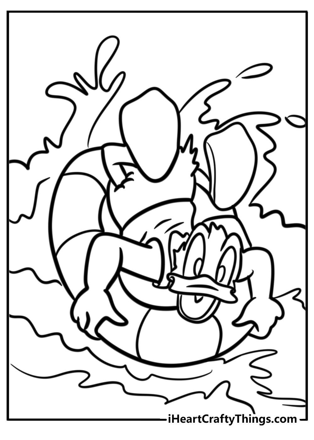 Donald duck swimming in the ocean detailed coloring sheet