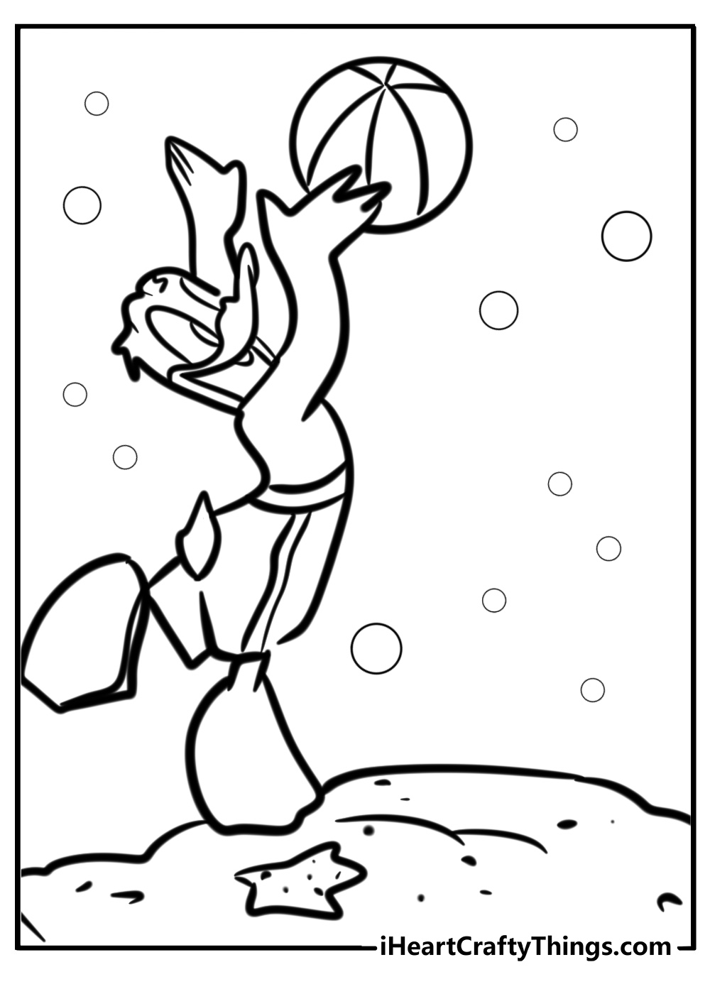 Donald duck with a beach ball fun coloring sheet