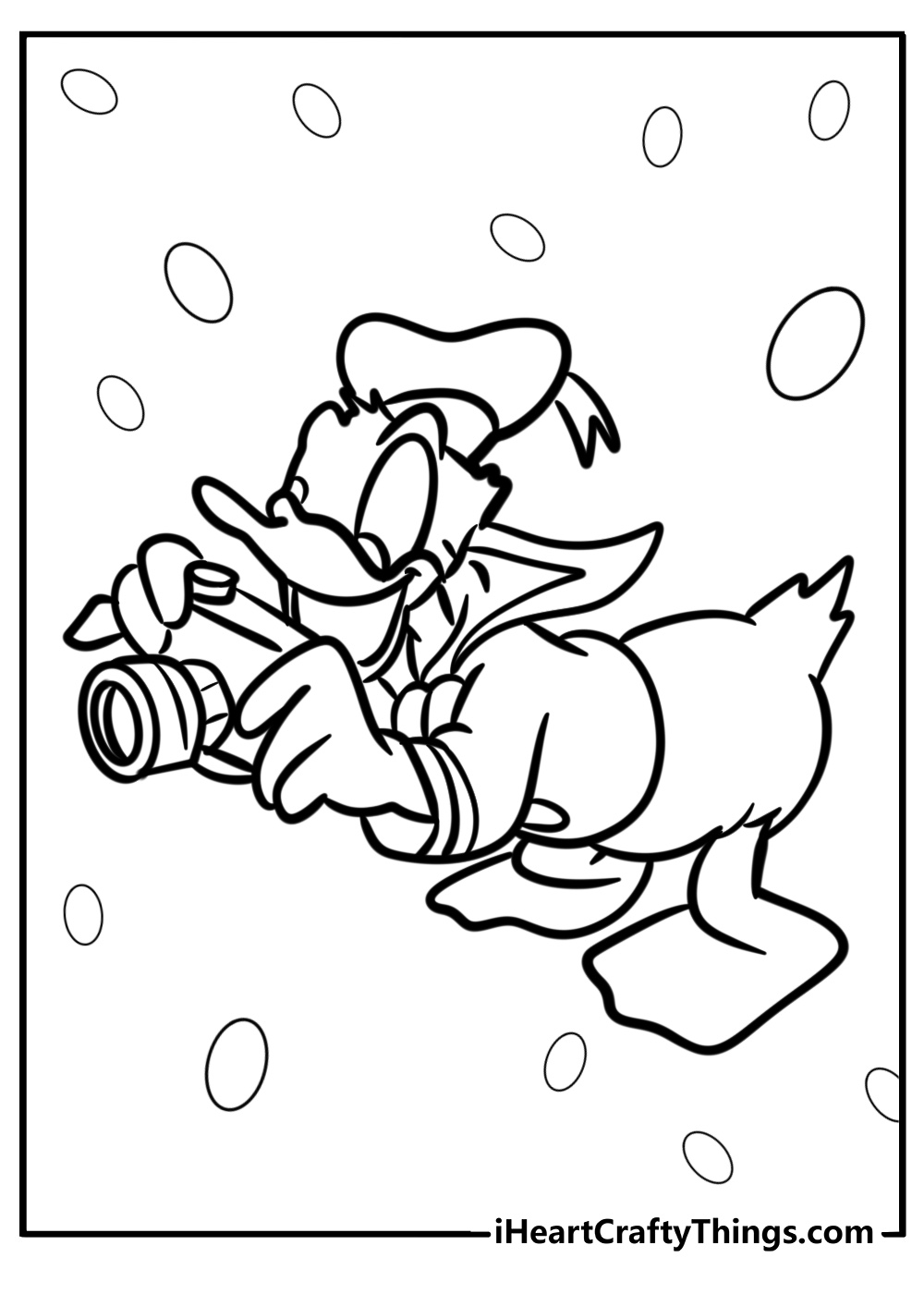 Donald duck with a camera free coloring page pdf