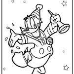 Donald duck with a party hat free coloring page pdf