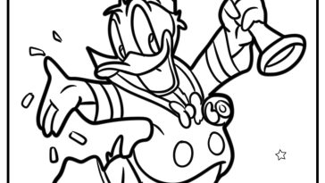 Donald duck with a party hat free coloring page pdf