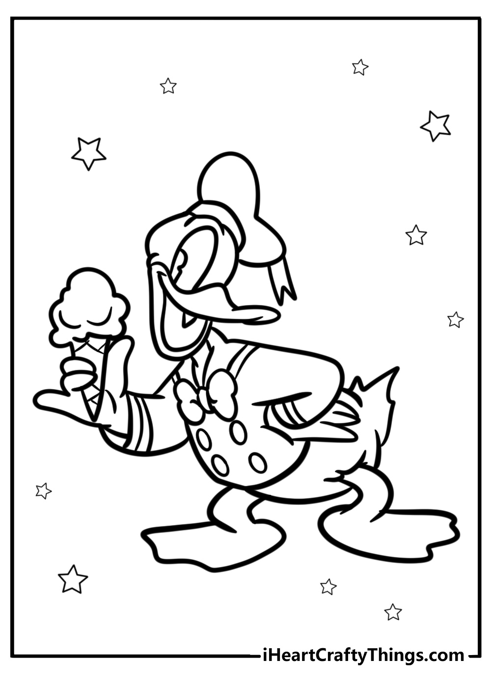 Donald duck with an ice cream cone fun coloring sheet