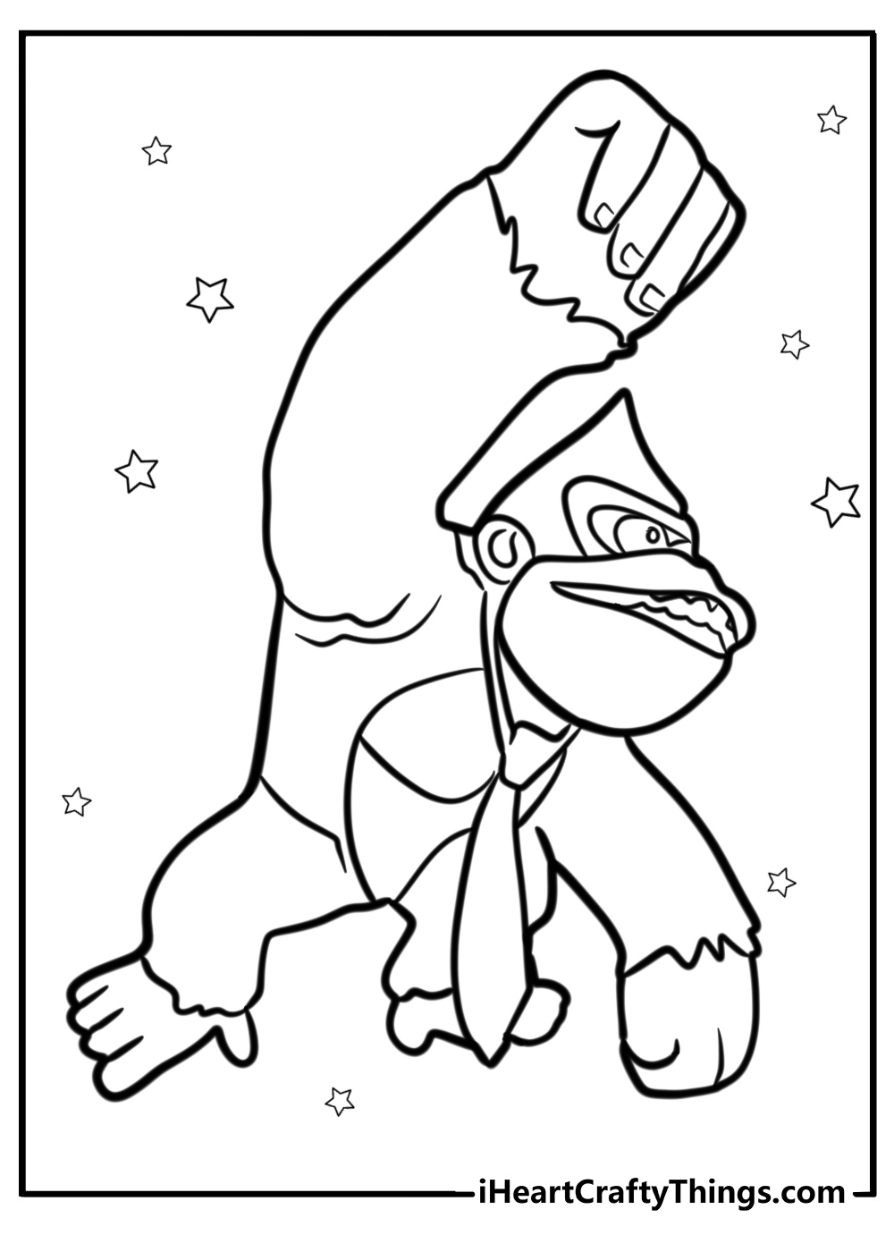 Donkey kong with fists raised detailed coloring sheet