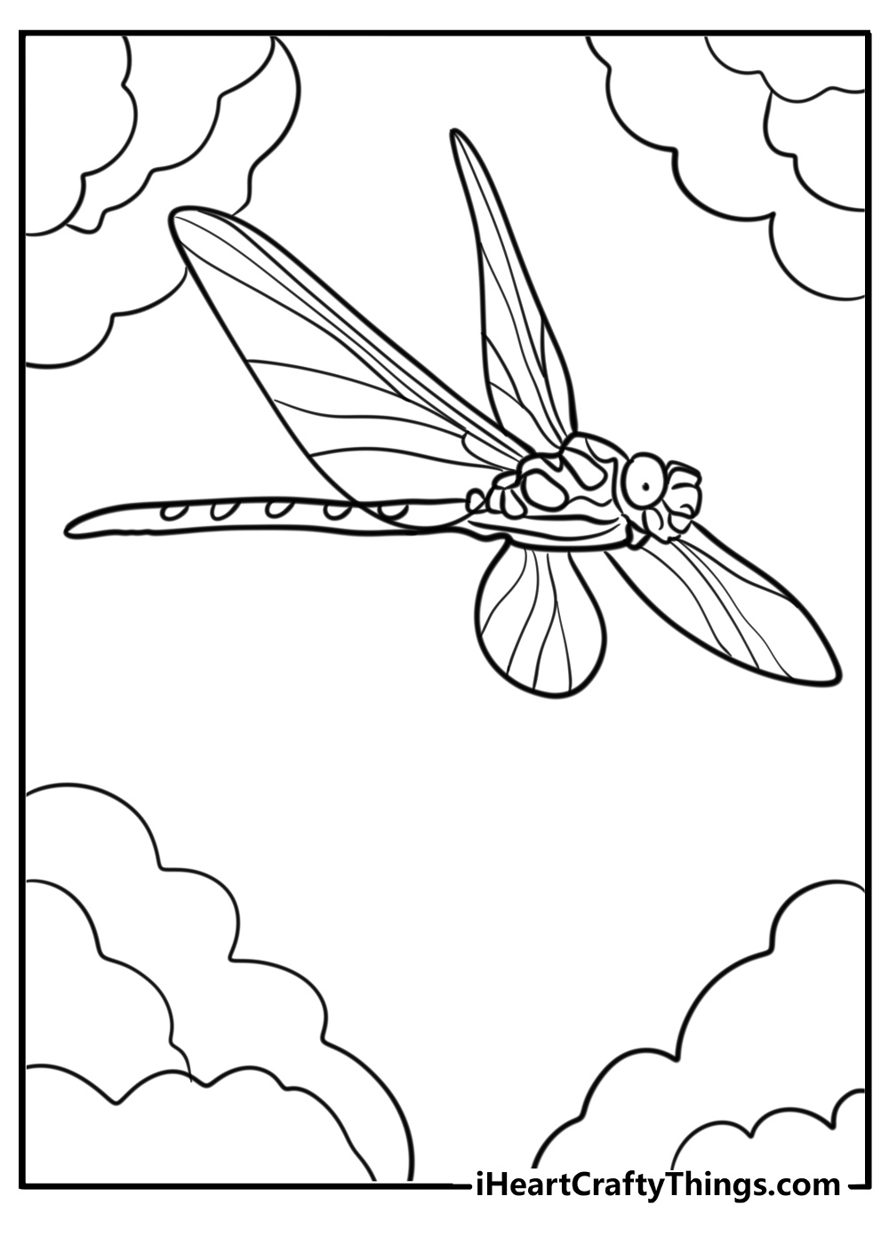 Dragonfly in flight coloring page for kids