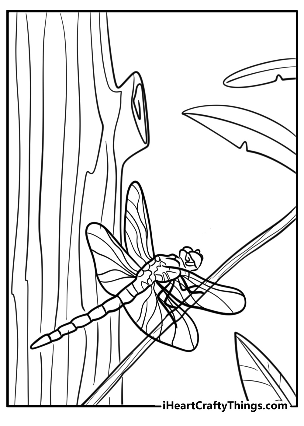 Dragonfly in the forest free printable coloring page