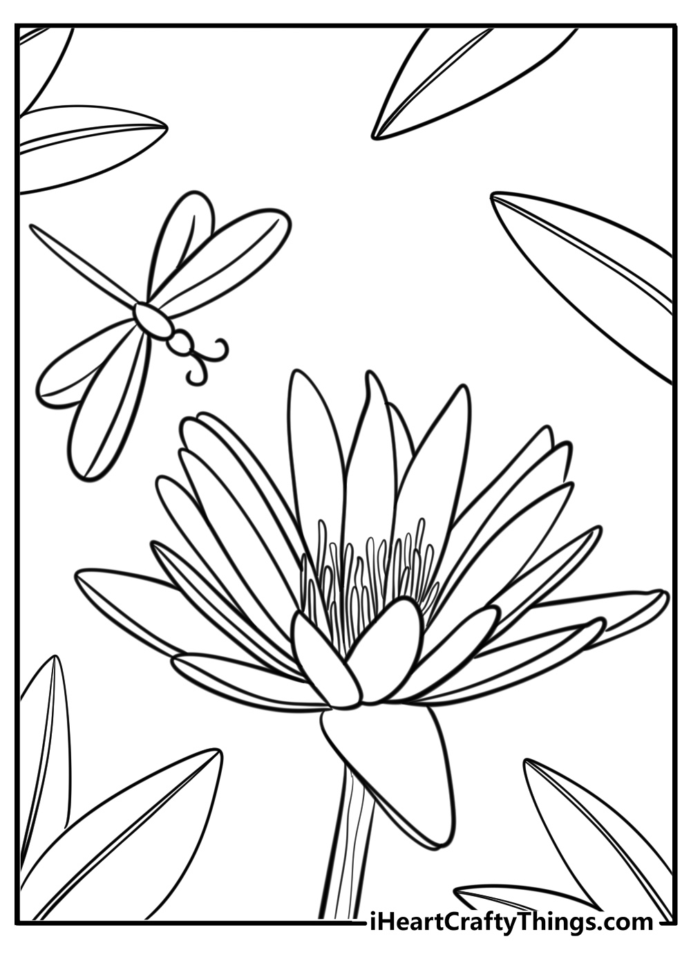 Dragonfly on a blooming flower fun coloring sheet