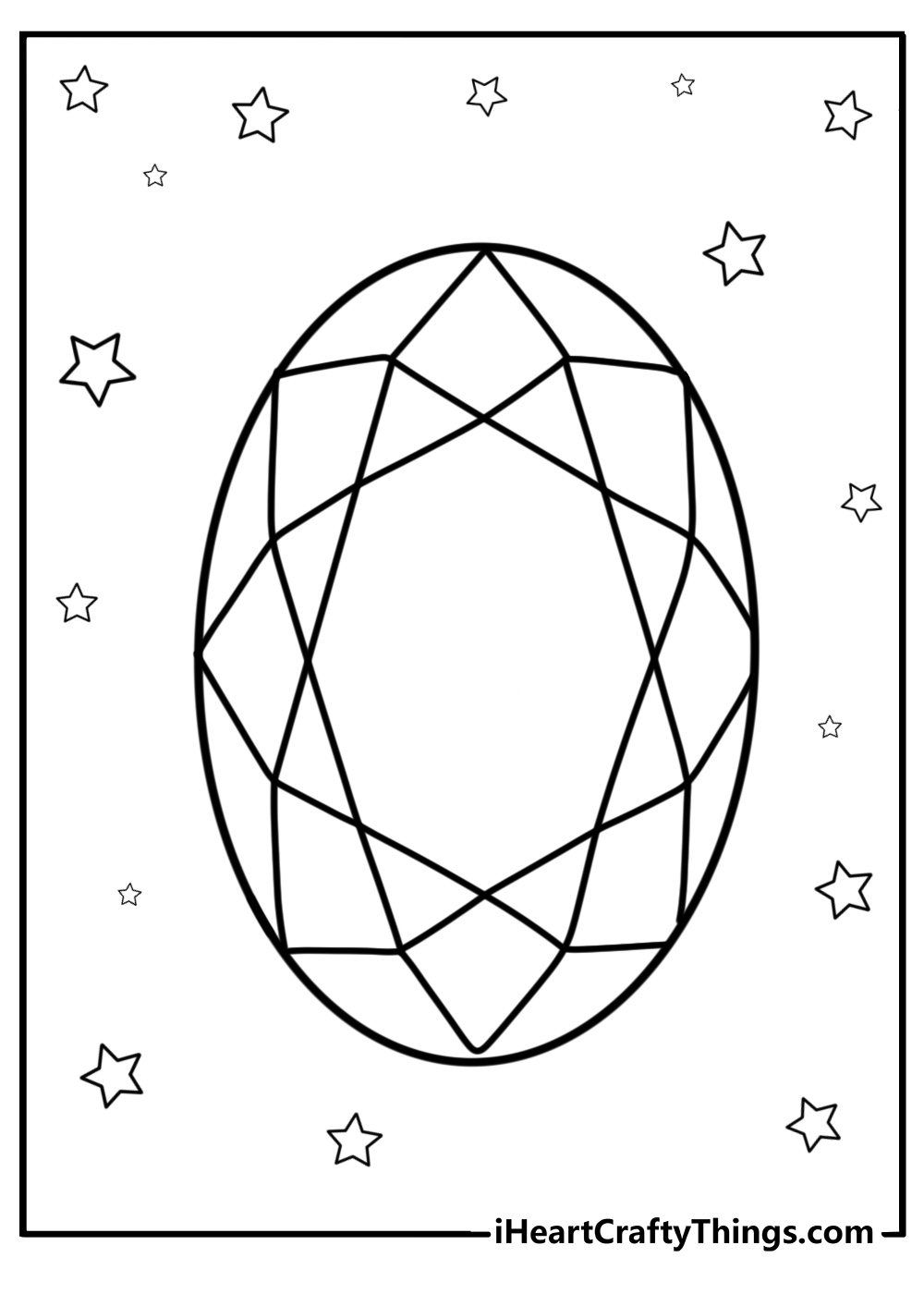 Elegant oval shaped diamond free coloring page pdf