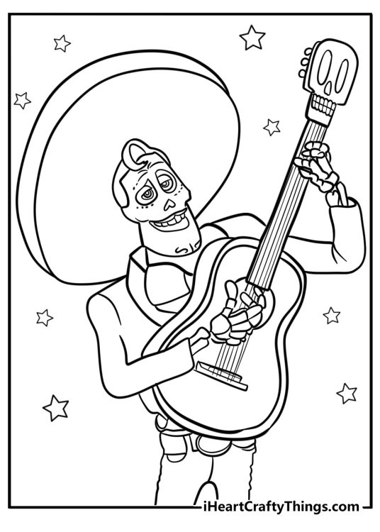 Ernesto de la cruz singing on stage free coloring page pdf