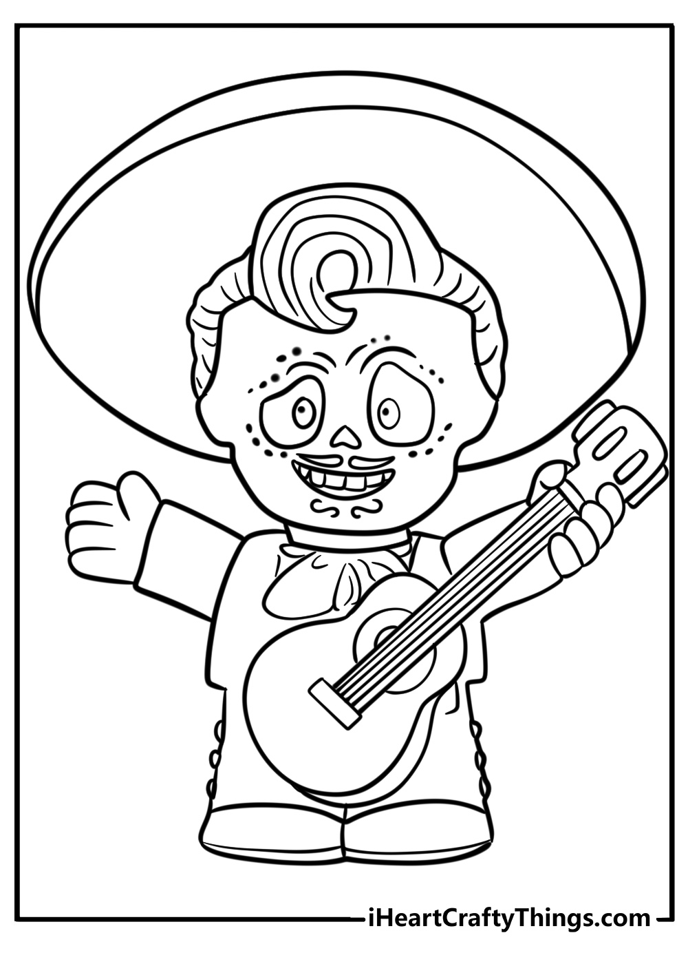 Ernesto dela cruz with his guitar detailed coco coloring page