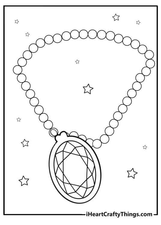 Fancy diamond necklace with gemstones free coloring page pdf