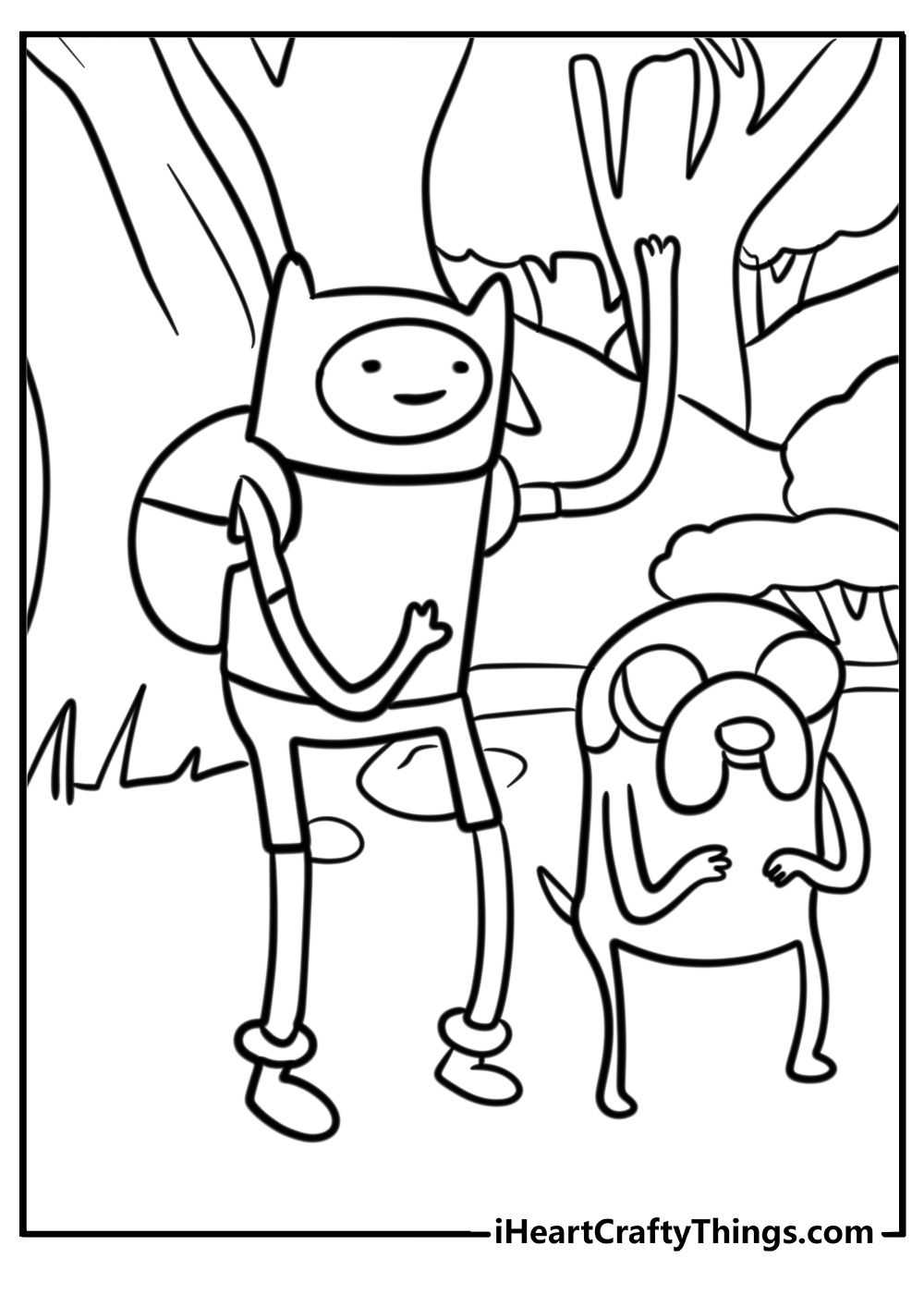 Finn and jake exploring the forest printable coloring page