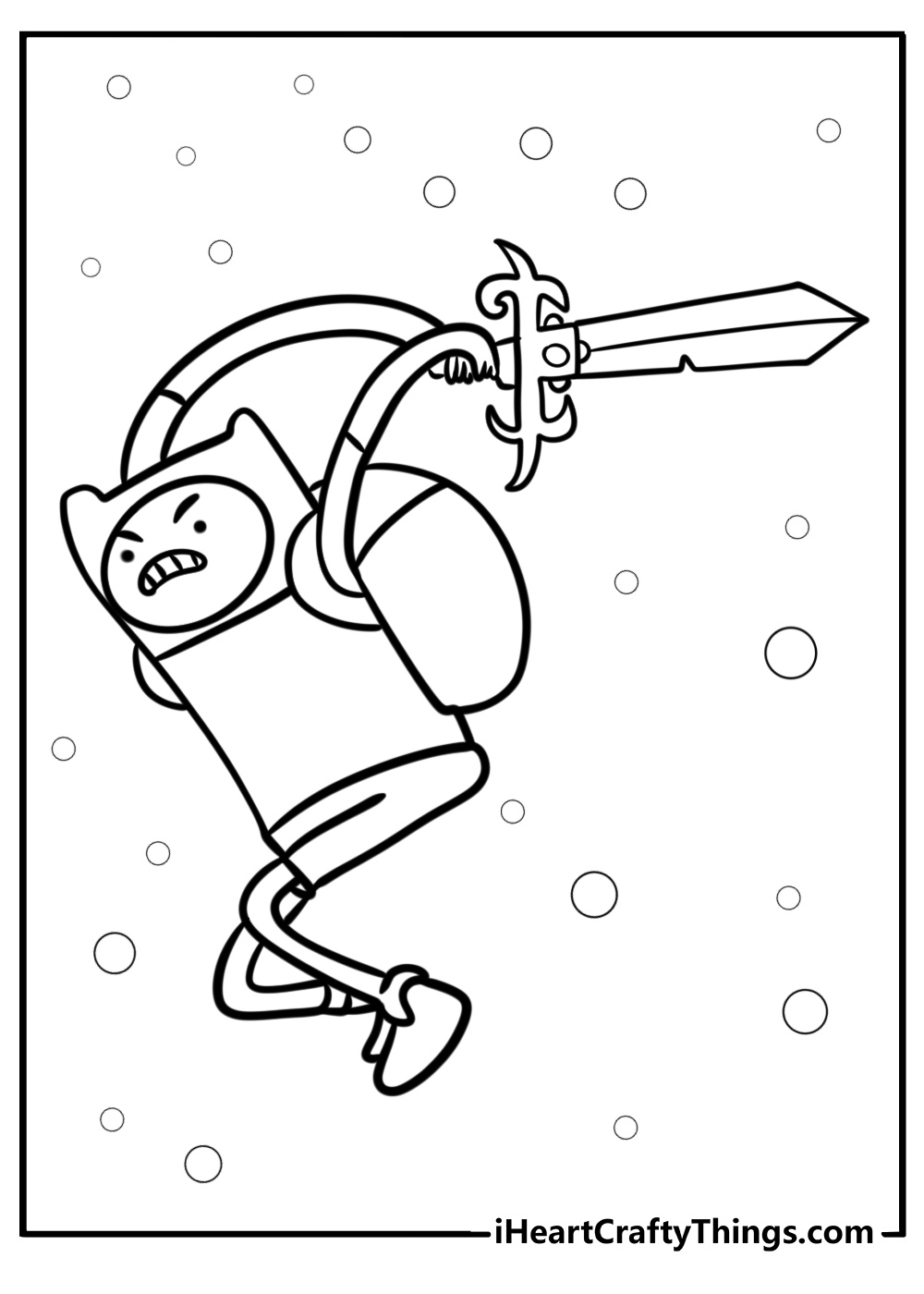 Finn swinging his sword coloring page for kids