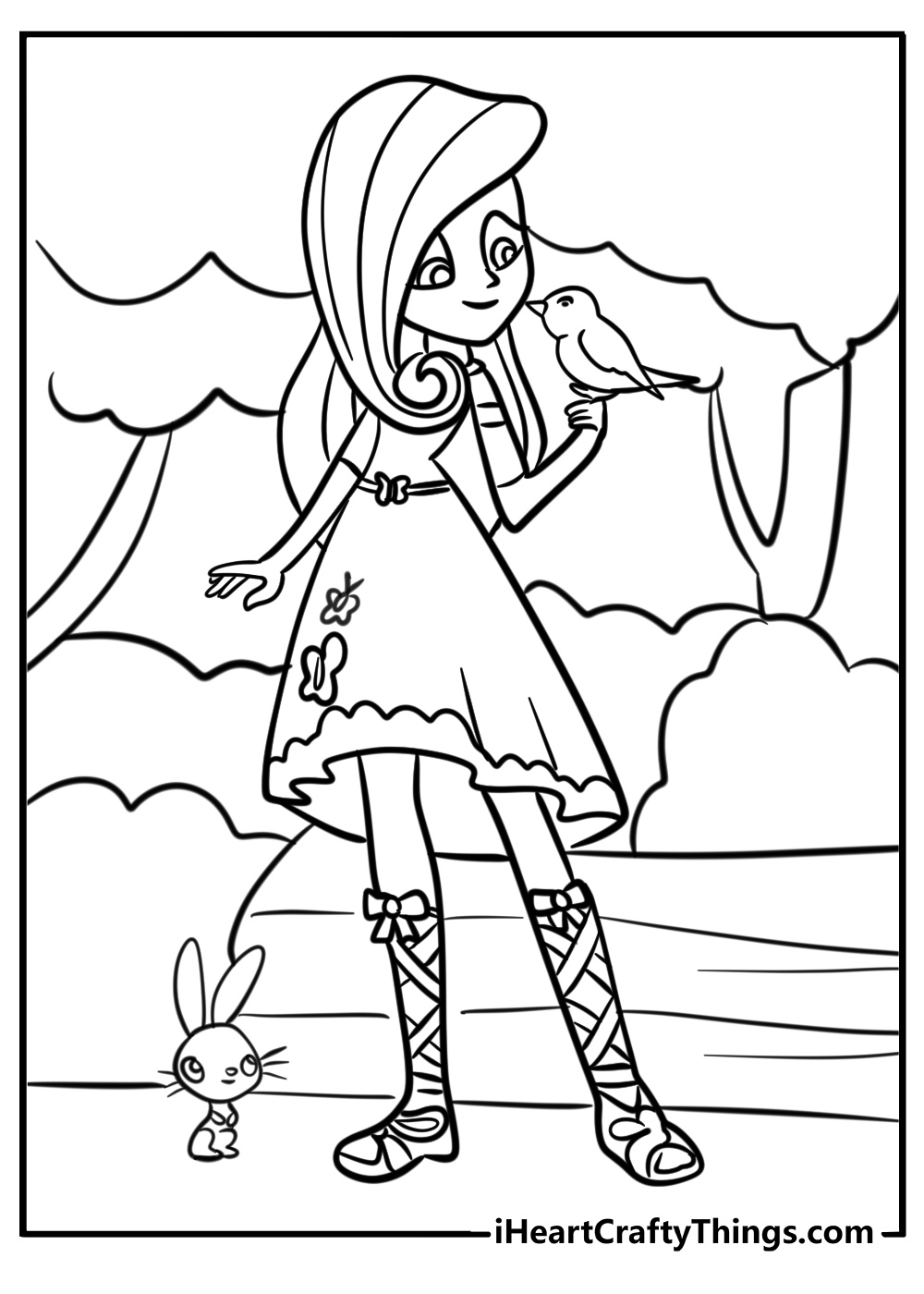 Fluttershy and her animal friends detailed coloring sheet