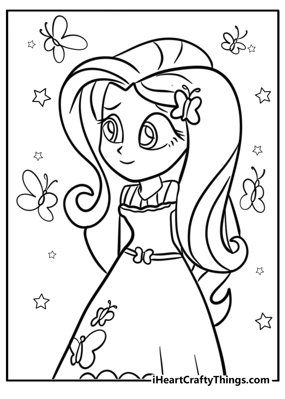 Fluttershy with butterflies fun coloring sheet