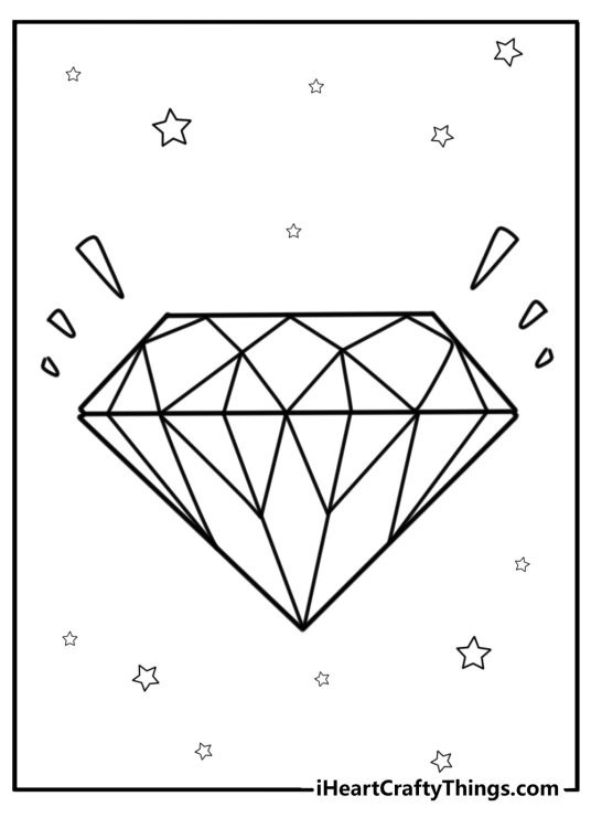 Gemstone diamond with sparkling edges detailed coloring sheet