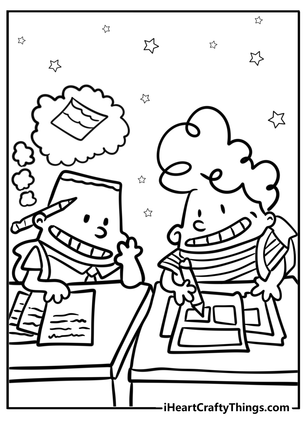 George and harold drawing their next comic coloring page