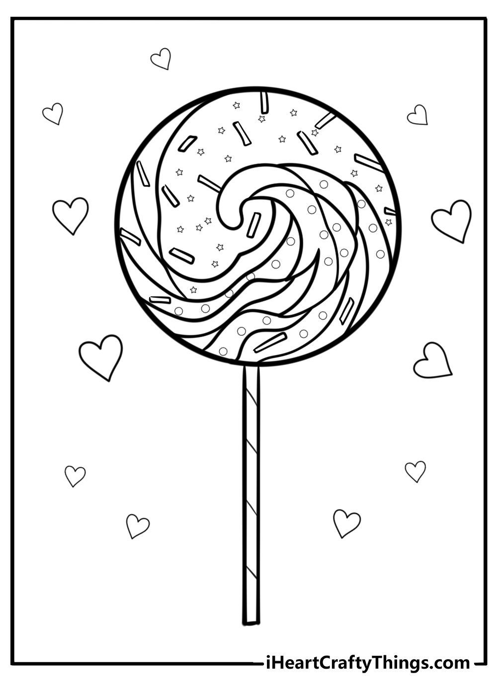 Giant lollipop with sprinkles detailed coloring sheet