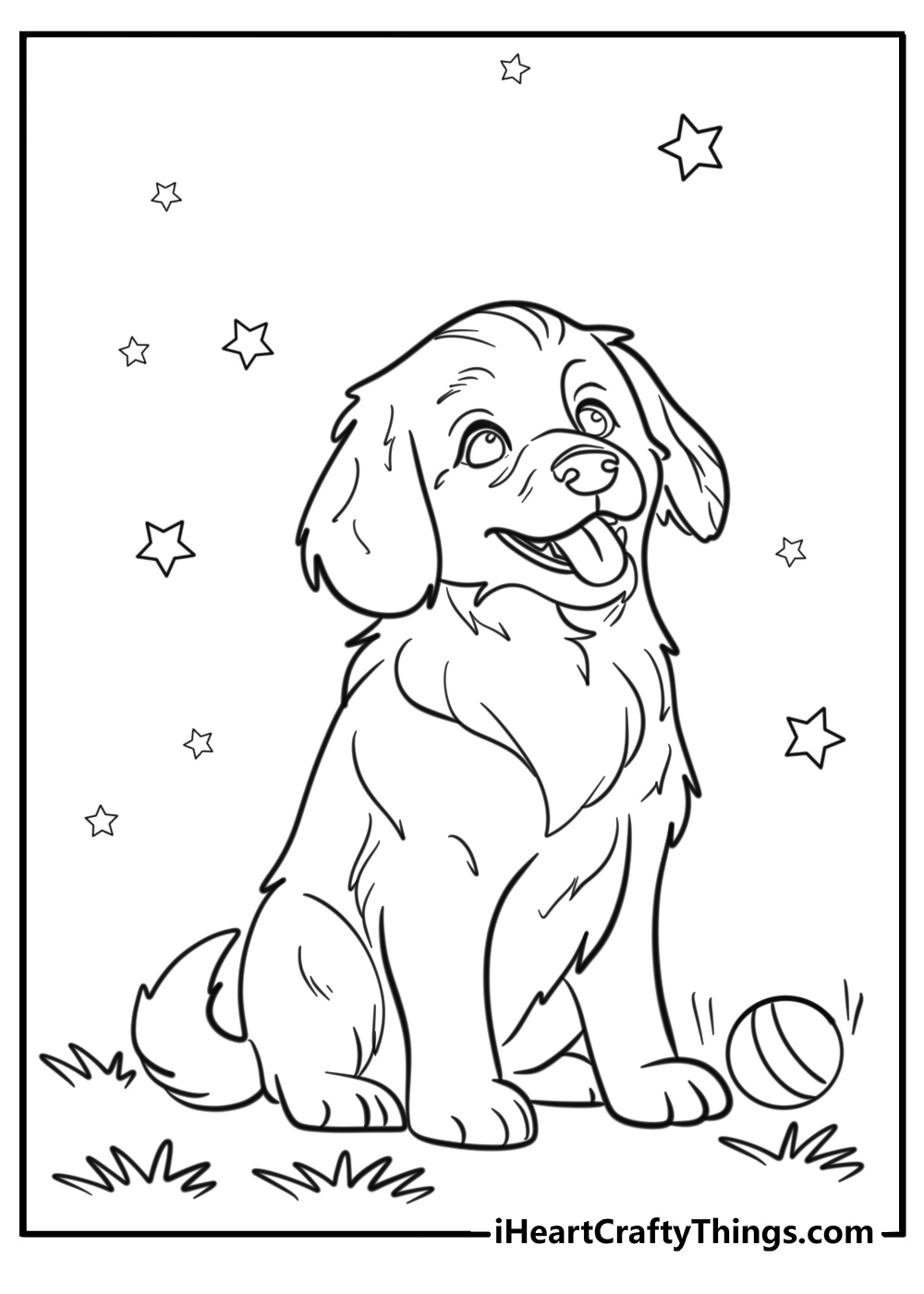 Golden retriever playing in the garden free coloring page