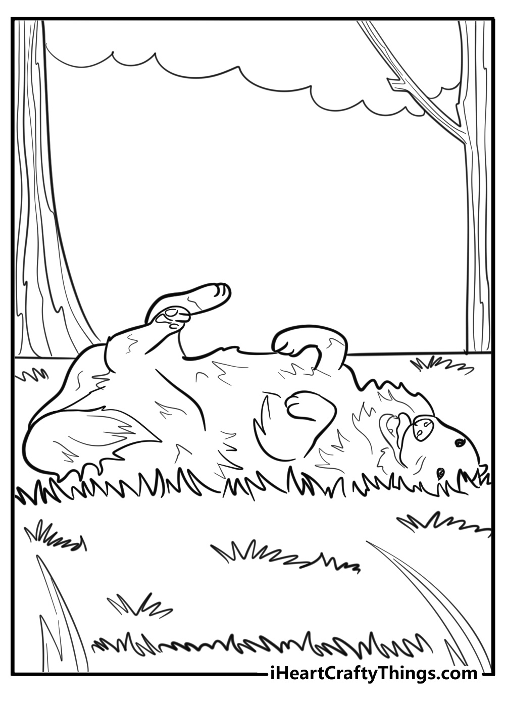 Golden retriever rolling in the grass fun coloring sheet