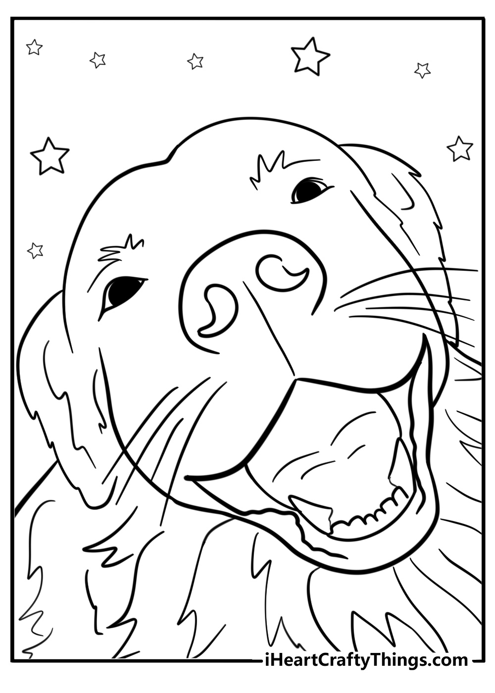 Golden retriever with a big smile detailed coloring sheet