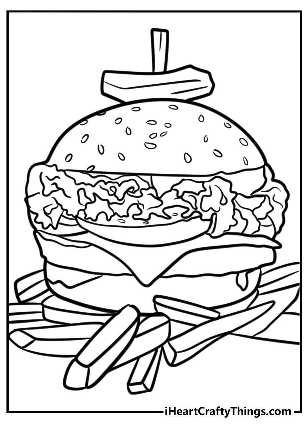 Gourmet hamburger with vegetables printable coloring page