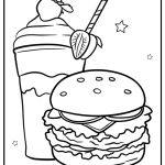 Hamburger and milkshake together free coloring page pdf