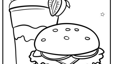 Hamburger and milkshake together free coloring page pdf