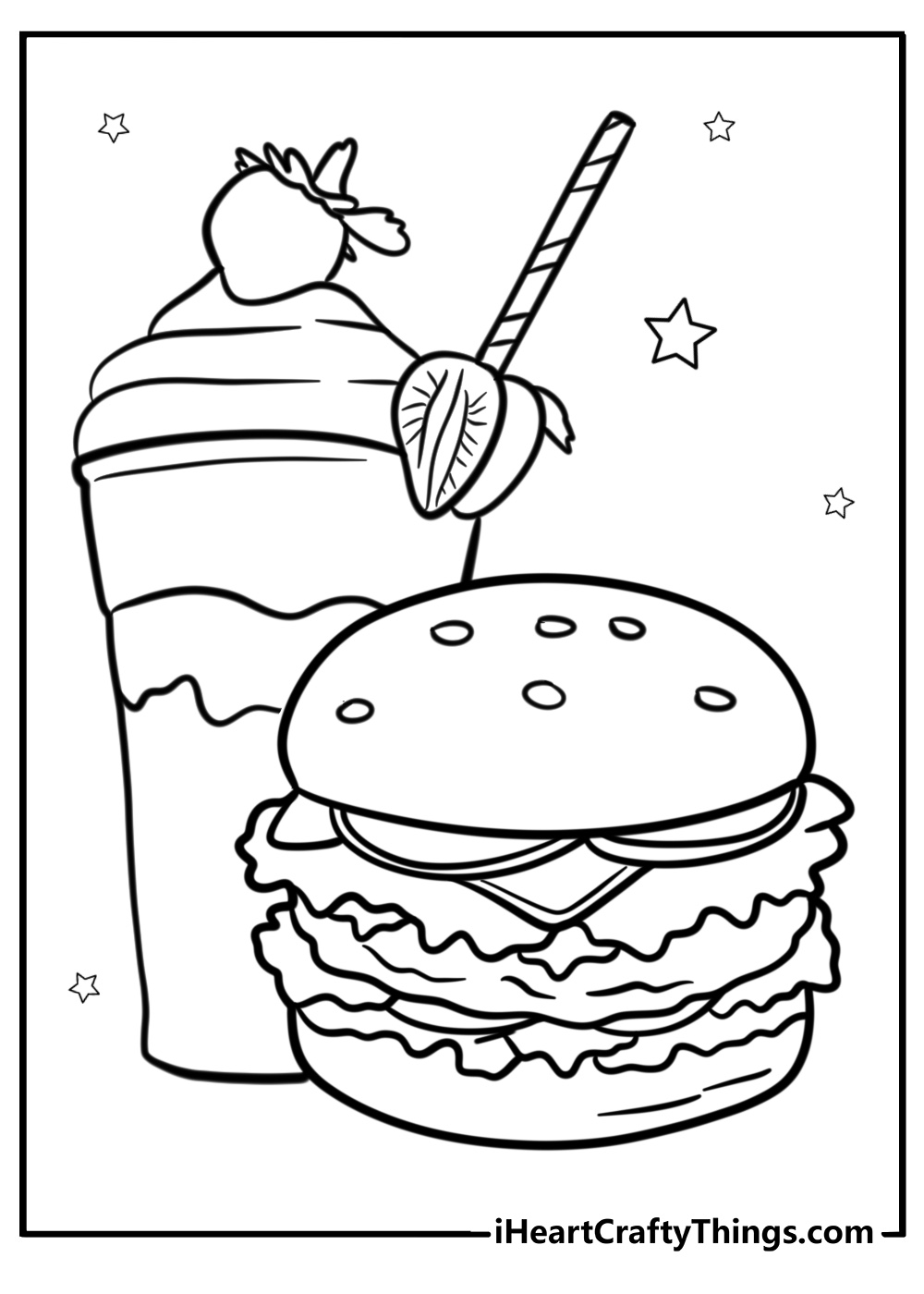 Hamburger and milkshake together free coloring page pdf